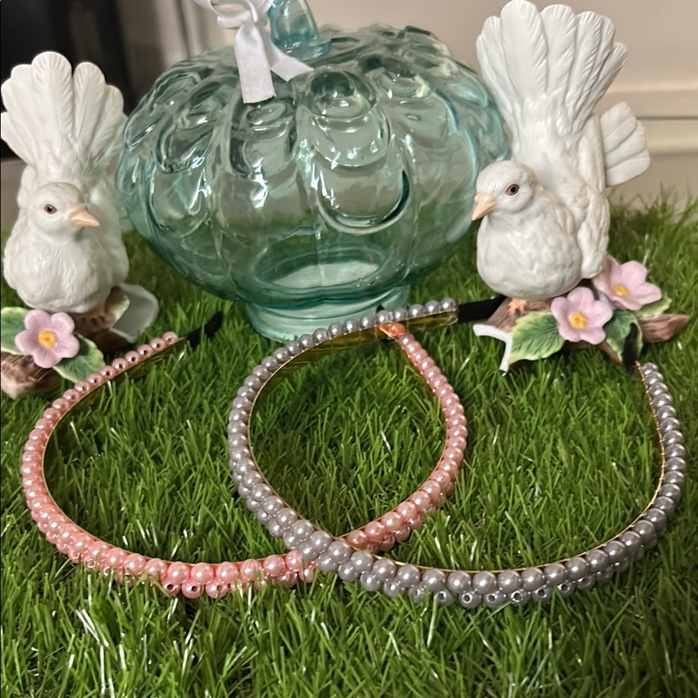 Elegant Pearl Headbands - Pink and Silver